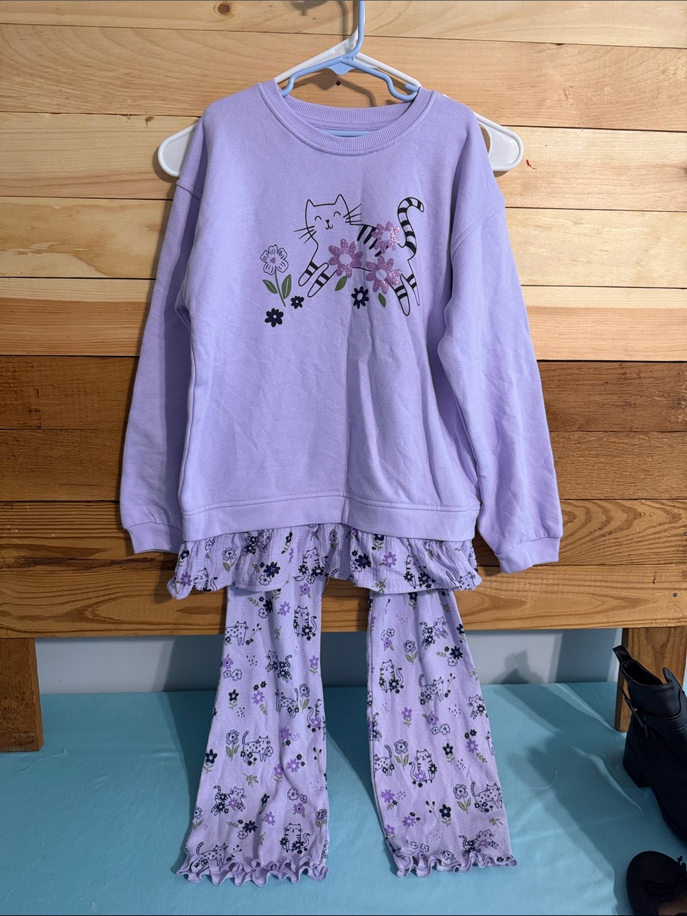 wonder nation Lilac Cat & Floral Ruffle Set